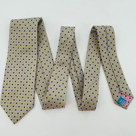 Haines & Bonners of London Cream Polka Dot Hand Made Silk Classic Mens Tie - Picture 3 of 10